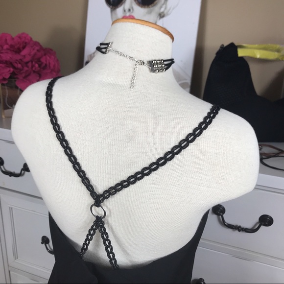 TopShop Chain Loop Lace Mini Prom Dress Black 10 - Picture 5 of 8